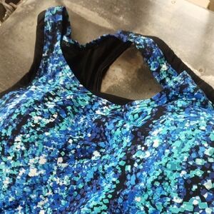 Blue and Black Patterned SwimTop